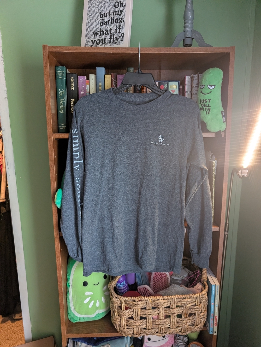 Simply Southern Charcoal Gray Long Sleeve Shirt with Sleeve Script